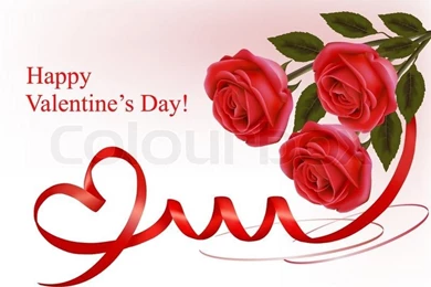 Valentine`s Day Background. Three Red Roses With Two Hearts And ...