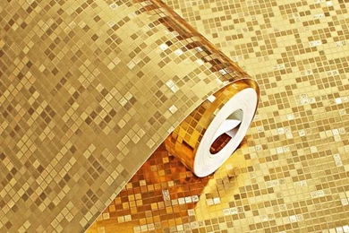 Looks Like Tile ! Mosaic Shining Wall Paper Gold Glitter Silver ...