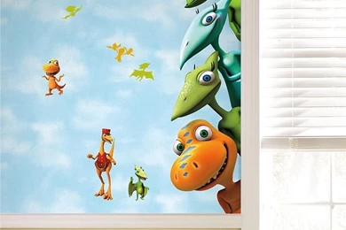 Kids Bedrooms With Dinosaur Themed Wall Art And Murals