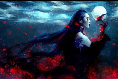 Dark Red Night Blood Moon Artwork Burn Black Hair Nanfe Wallpapers ...