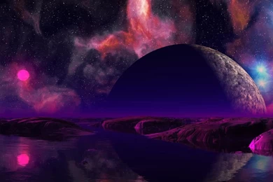 Pink Sun Over Water Planet Space Desktop Wallpapers   800x600 Pixels