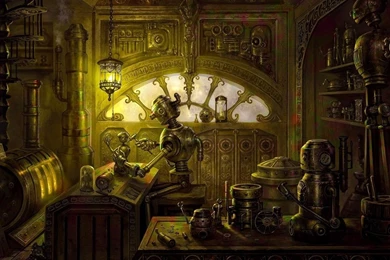 1366x768 Lamp, Steampunk, Robot, Oven, Parts, Workshop, Table ...