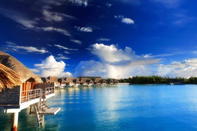 Four Seasons Resort Bora Bora Polynesia Water Villas Over Blue ...