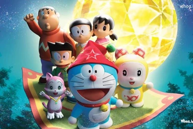 Doraemon Fly in Carpet with Yellow Moon Background HD Wallpaper.jpg