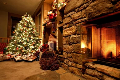 Download Wallpapers 3840x2400 Christmas Tree, Ornaments, Fireplace ...