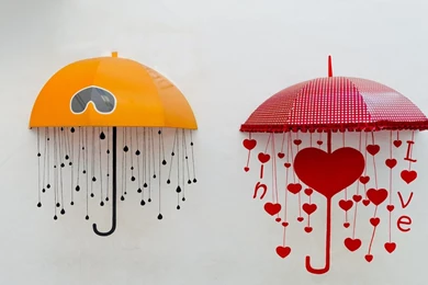 Mood Umbrellas Yellow Red Rain Love Hearts Art Hd Wallpapers Wallpapers