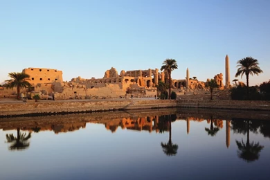 Egypt, Luxor, Nile River, Karnak Temple Reflecting On Sacred Lake ...