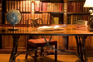 Download Wallpapers 2048x2048 Cabinet, Table, Book, Globe, Lamp ...