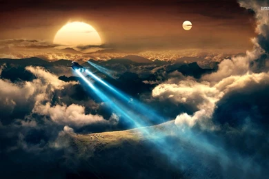 Spaceships Flying Towards The Beautiful Sunset Wallpapers Fantasy ...
