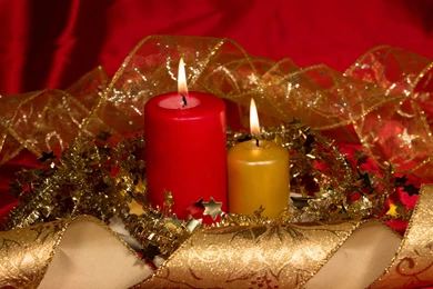 Golden And Red Christmas Candles Widescreen Wallpapers