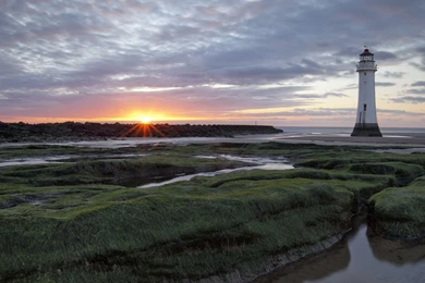 Lighthouses Sunset Lighthouse Past Marsh March Grass Beach Man ...