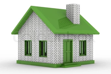Small House On White Background. Isolated 3D Image Stock Photo