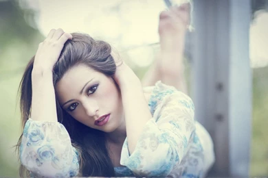 Beautiful Girl Lying With Brown Long Hair Make Up So Sexy Photo