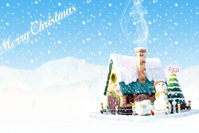 Download Wallpapers 3840x2400 Snowman, Tree, House, Smoke, Snow ...