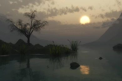 FANTASTIC MISTY LAKE WALLPAPER   (