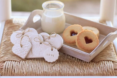 Cookies milk sweet hearts love food hd wallpapers   Magic4Walls.com