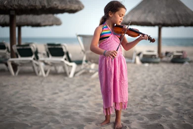 Cute Little Girl At The Beach Playing A Violin Wallpaper,Cute HD ...