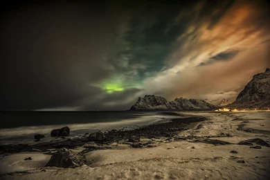Beach Lofoten Islands Norway Aurora Borealis Arctic 5K Retina ...