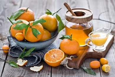 Fruit Wallpapers Hd, Orange, Honey, Juice, Peel, Leaves, Dishes