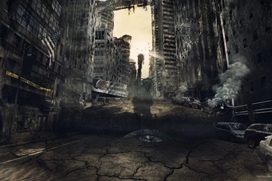 Sunset, Cars, Desert, Smoke, Crash, Buildings, Tables, Plants ...