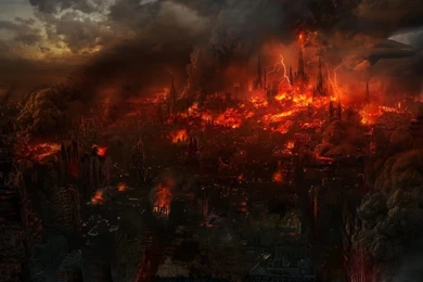 1680x1050 Fiction, Lightning, Fire, City, Ruins, Apocalypse, The ...