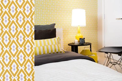 Jonathan Adler Syrie Yellow and Grey Wallpaper by Calgary Interior Designer.jpg
