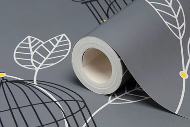 Aviary Grey & Yellow Birds Wallpapers