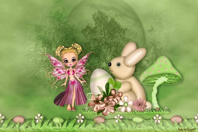 EASTER BUNNY MEETS FAIRY WALLPAPER   (