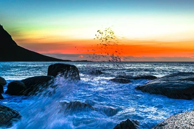 Splashing Wave In The Sunset Desktop Wallpapers 28442