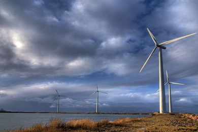 Other: Mighty Windmills Clouds Turbines Sea Shore Windmill 8594 ...