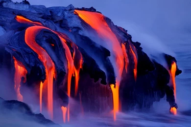 Nature, Landscape, Volcano, Lava, Smoke, Water, Sea, Long Exposure ...