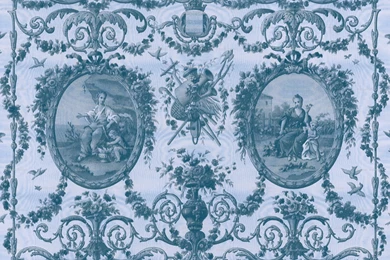 Rococo Harvest ~ Blue Moire Fabric   Peacoquettedesigns   Spoonflower