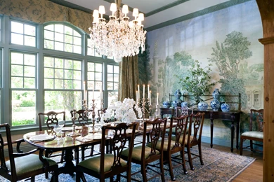 The Dining Room, Covered In Custom Wallpapers Printed On Watercolor ...