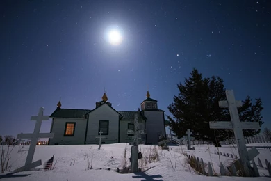 Cemetery Moonlight Stars Night House Snow Winter Cross Dark ...