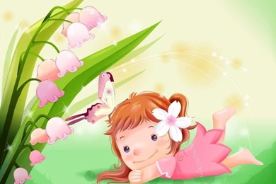 Cute Little Girl With Butterfly Cartoon Wallpapers