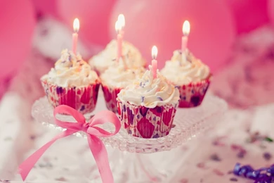 Food Sweet Cupcakes Candles Pink Holiday HD Wallpapers   FreeWallsUp