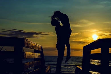 Romantic Couple Good Night Kisses And Hugs