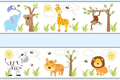 Jungle Animals Wallpapers Border Decals Baby Boy Nursery Kids Room ...