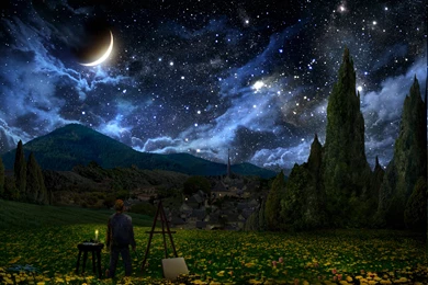 Vincent Van Gogh, The Starry Night, Crescent Moon, Painters, Stars ...