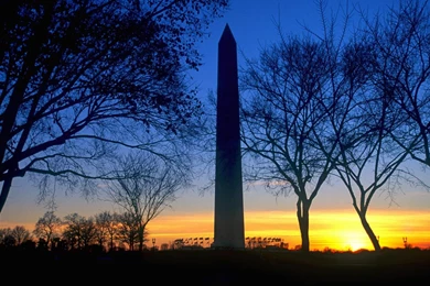 Download Wallpapers Blue Sky Sunset, Washington Monument ...