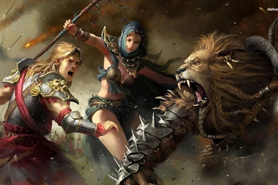 Warriors Fighting With A Lion Warrior Wallpapers Fantasy ...