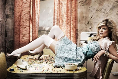 Wallpapers Girl In White Stockings Lies On A Table With Dotted ...