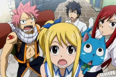 Natsu, Lucy, Grey, Happy And Erza HD Desktop Wallpapers : Widescreen