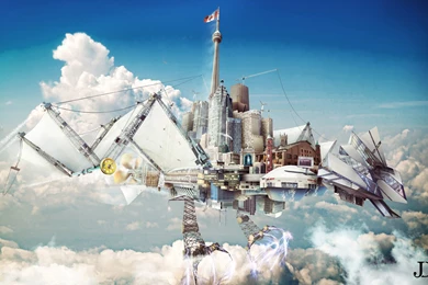 Creative Fantastic World Clouds Fantasy Sci fi City Steampunk ...