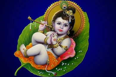 Bal Krishna In Tree Leaf