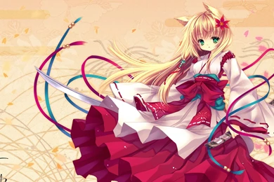 Download Wallpapers 2560x1440 Neko Girls, Girl, Dress, Ears, Katana ...