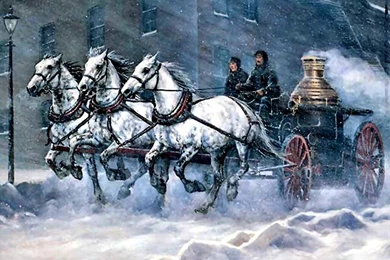 Horses: Wagon Team Horses F2 Equine Cityscape Painting Victorian ...