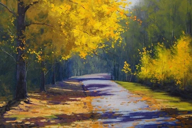Road Trees Art Painting Wallpapers