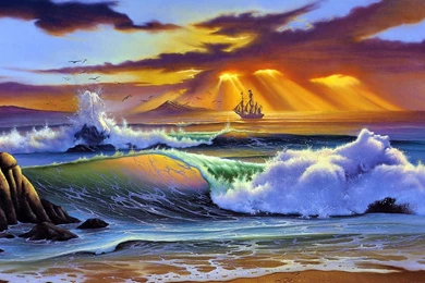 Download Wallpapers 2048x1152 Sea​​, Beach, Art, Painting, Craft ...