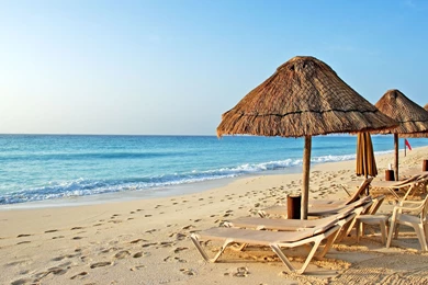 Download Wallpapers 2560x1440 Beach, Chairs, Sand, Umbrellas Mac ...